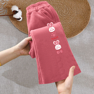 女童裤子喇叭裤春秋2025新款儿童洋气中大童女孩休闲阔腿灯芯绒裤