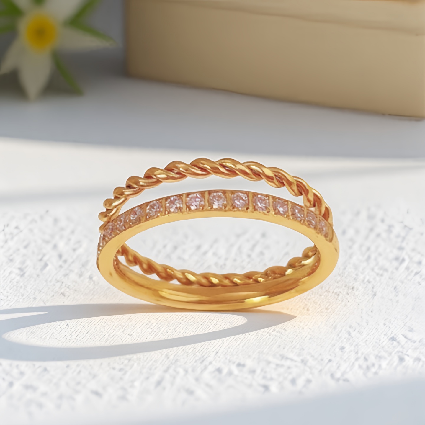 轻奢高级感双层排钻18k金戒指环