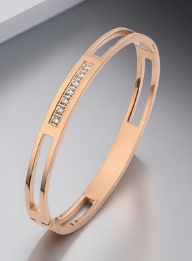 不掉色镶钻轻奢镀18K玫瑰金手镯