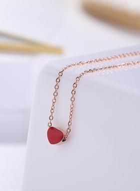 颗真心红色爱心项链18K金锁骨链