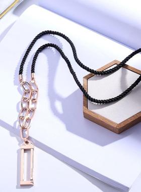 大气时尚亚字玫瑰金毛衣链黑绳