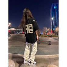 美式高街hiphop黑色字母刺绣纯棉短袖T恤女2025夏季街头半袖上衣