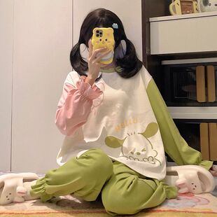 卡通可爱甜美长袖睡衣女孩春秋季纯棉女学生可外穿宽松家居服套装