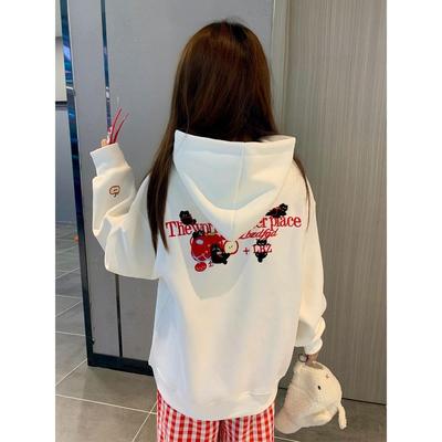 黎帮主的风格店 重工刺绣苹果小猫连帽卫衣女2025新款慵懒风帽衫