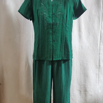 2025真丝桑蚕丝香云纱莨绸龟裂纹两件套女套装休闲短袖七分裤夏装