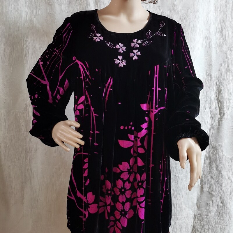 2025真丝绒长袖上衣手工钉珠圆领烂花绡中老年妈妈装正品11-99