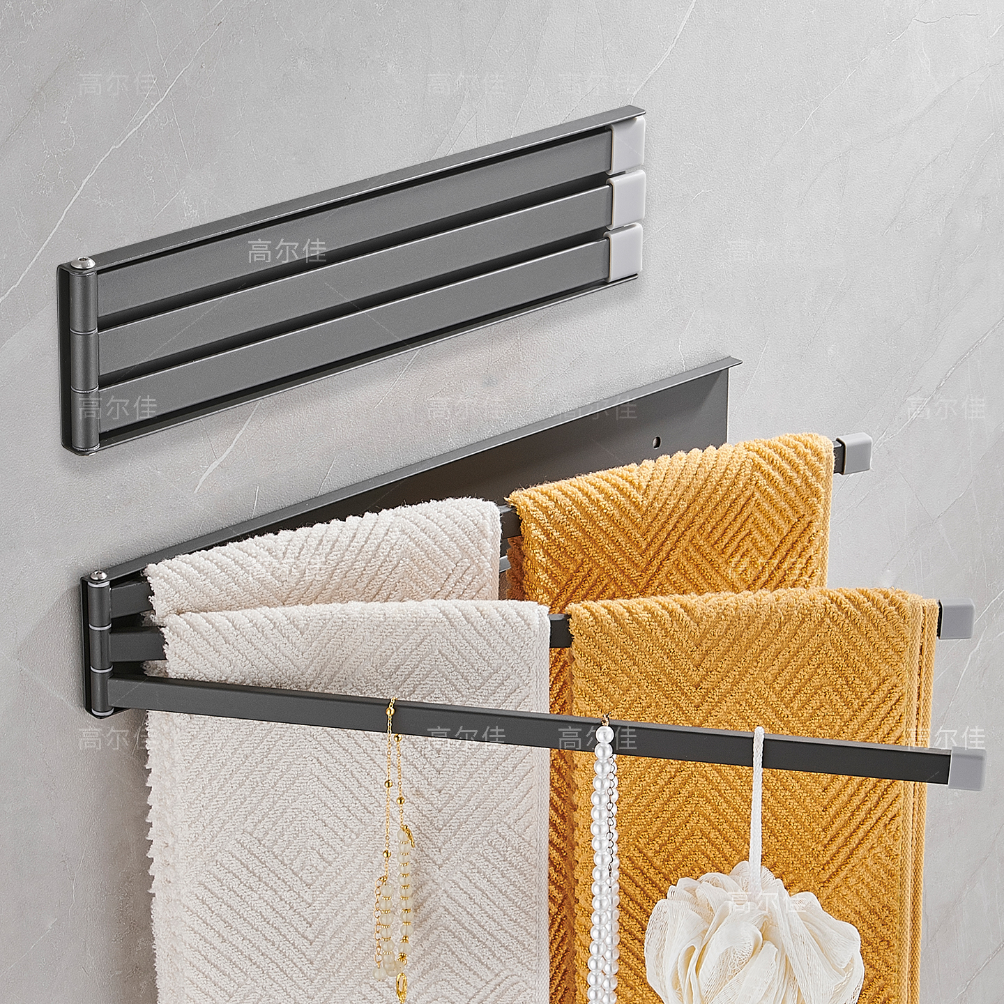 旋转毛巾架不锈钢免打孔