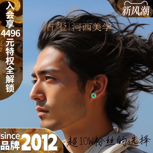 1克拉培育祖母绿显钻男士耳钉