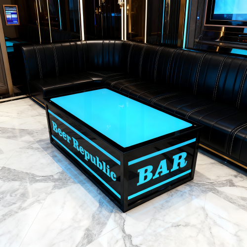 现货KTV茶几专用发光七彩岩板大理石不锈钢化玻璃酒吧台简约桌子