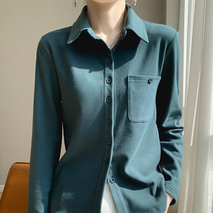 双面德绒衬衫女秋季加厚叠穿长袖衬衣纯色保暖磨毛打底加绒上衣