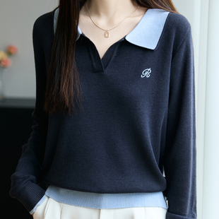 polo领针织衫 春秋翻领毛衣小个子早秋穿搭上衣 女2025款 学院风薄款