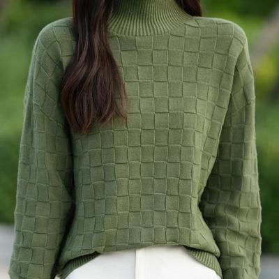 纯棉套头半高领内搭螺纹针织衫