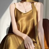 优雅气质感吊带裙女光泽缎面显瘦裙子春夏新款 连衣裙高腰修身 长裙