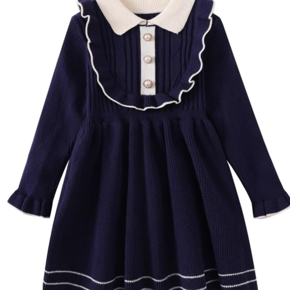 女童天丝羊绒针织长袖翻领连衣裙时尚洋气学院风秋季装儿童毛衣裙