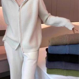 冬季羊绒衫女高领毛衣开衫双拉链纯色外套简约外搭针织打底羊毛衫