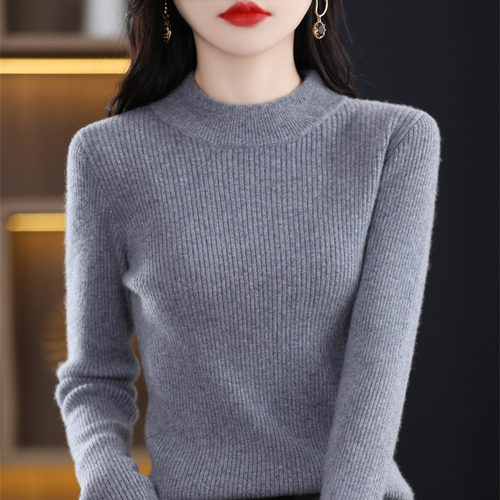 双层半高领毛衣女内搭2025冬季新款修身加厚针织羊毛打底衫上衣