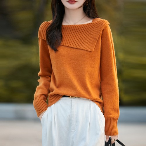 法式小众设计感一字领针织衫