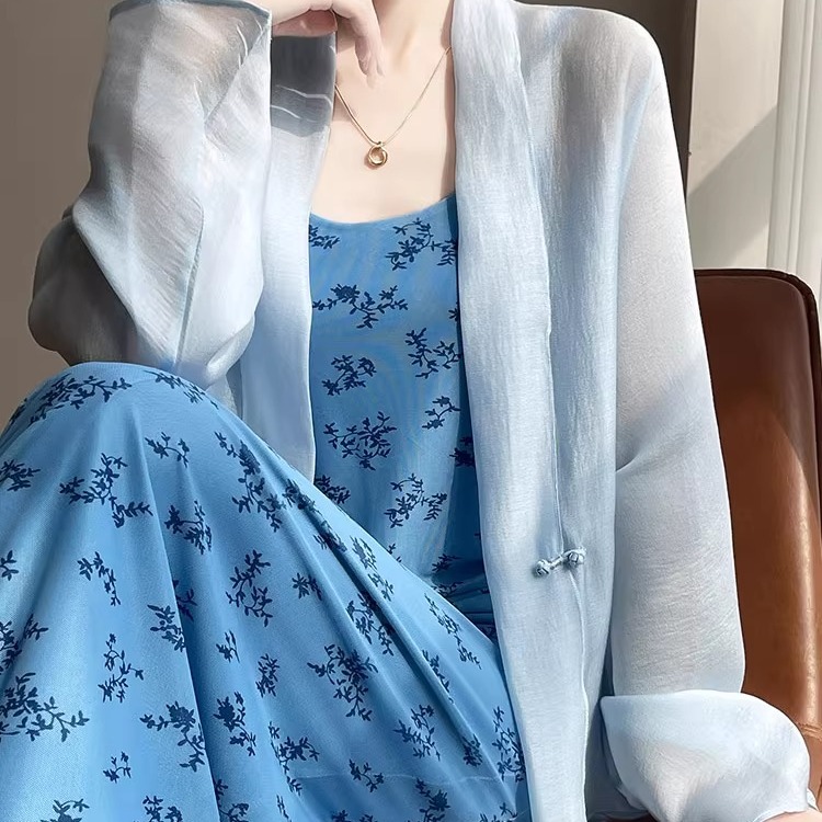 白色防晒开衫博外套国风女装夏季配吊带裙披肩外穿新中式气质上衣