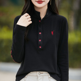 简约立领加厚双面磨毛德绒保暖上衣女休闲宽松减龄保暖打底衫卫衣