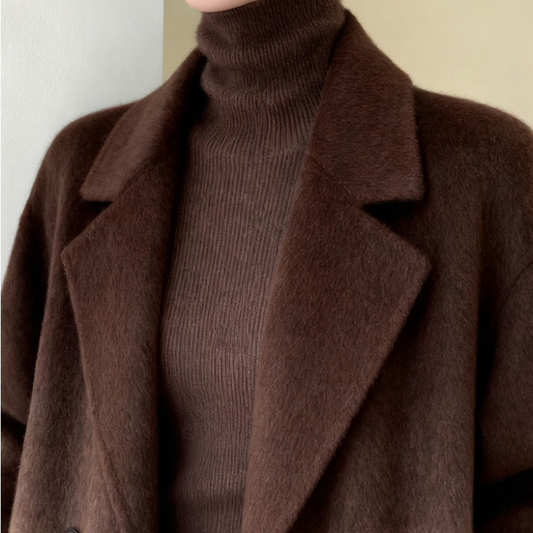 咖啡色堆堆领打底衫女修身内搭