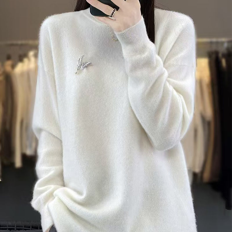 羊绒衫女中长款宽松慵懒风毛衣裙2025冬季新款羊毛打底衫