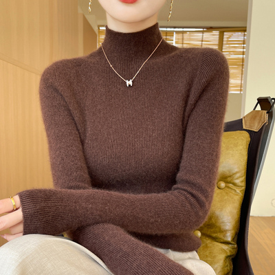 高级感软糯半高领毛衣女秋冬2025新款修身显瘦中领针织打底衫内搭