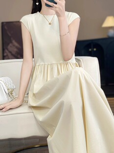 醋酸仿真丝长款 连衣裙春季 收腰气质显瘦设计感时尚 无袖 背心裙 新款