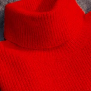 红色高领毛衣女秋冬加厚修身内搭短款配羊毛大衣高级感针织打底衫