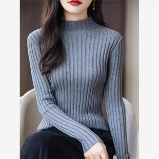 全棉内搭针织打底衫 修身 女冬季 不起球100%纯棉半高领毛衣2025新款