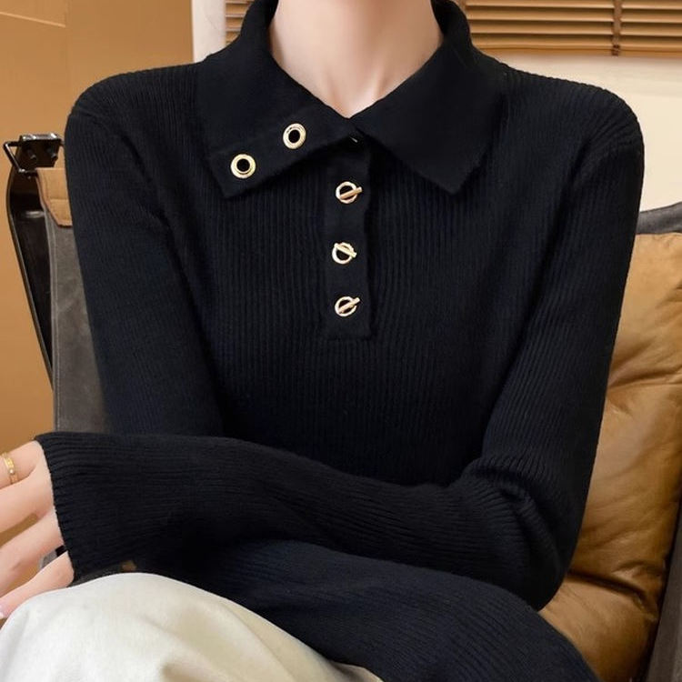 秋冬新款Polo领羊毛打底衫