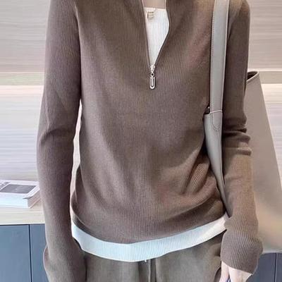 羊毛套头立领套头螺纹针织衫