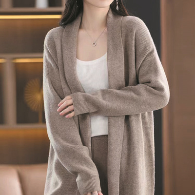 中长款羊绒针织衫女开衫高端长袖羊毛衫秋季新款纯色宽松毛衣外套