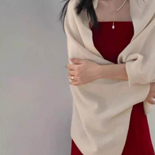 高端羊毛针织披肩女宽松慵懒风旗袍裙子外搭羊绒围巾斗篷外套开衫