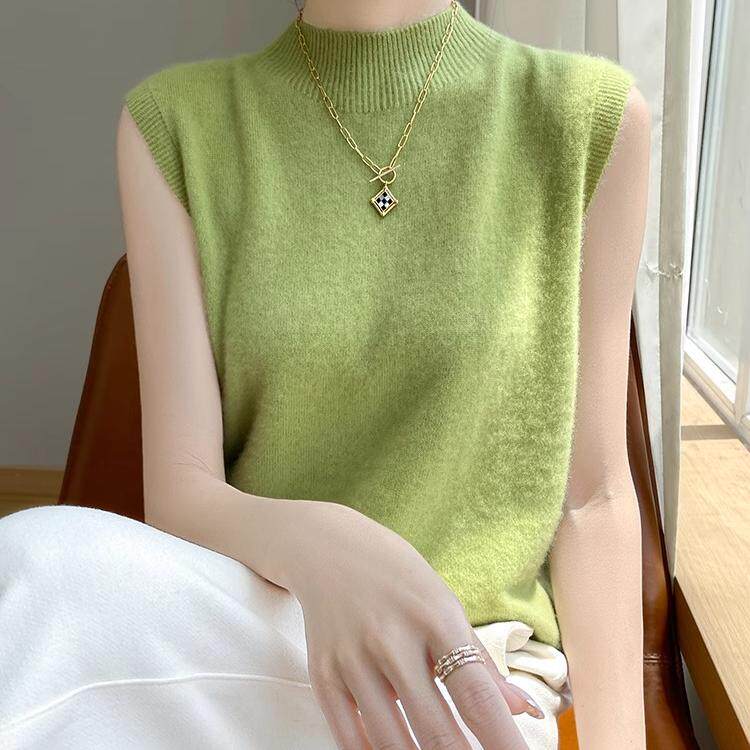无缝一体半高领针织马甲背心女精仿羊毛无袖2025冬季新款叠穿韩,女装/女士精品,背心吊带,淘宝优惠券,粉丝福利购,淘宝优惠卷