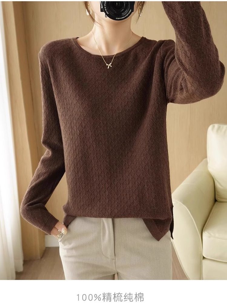 纯棉线钩花长袖打底针织衫女圆领套头宽松休闲内搭短款上衣全棉线,女装/女士精品,毛针织衫,淘宝优惠券,粉丝福利购,淘宝优惠卷