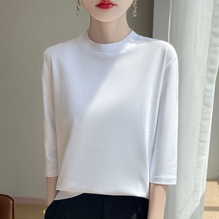 得体风白色七分袖纯棉T恤女春夏宽松圆领通勤内搭显瘦打底衫上衣