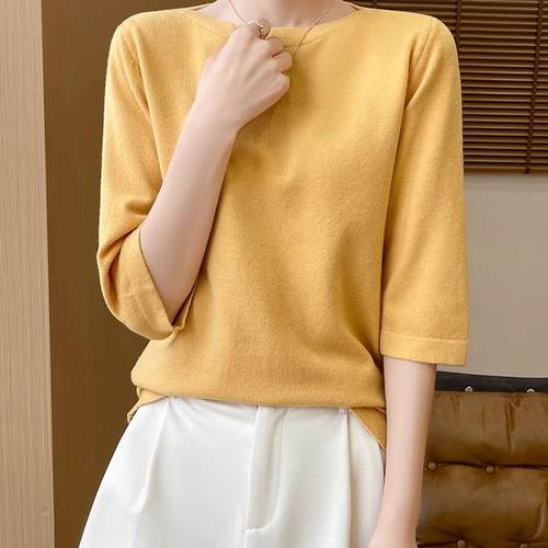 2026春新款女七分袖薄款针织衫