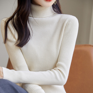 加厚内搭针织打底衫 修身 新款 不起球纯棉线配大衣高领毛衣女25秋季
