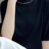 新款 打底衫 五分袖 春季 半高领精纺羊毛针织衫 内搭配西装 中袖 毛衣