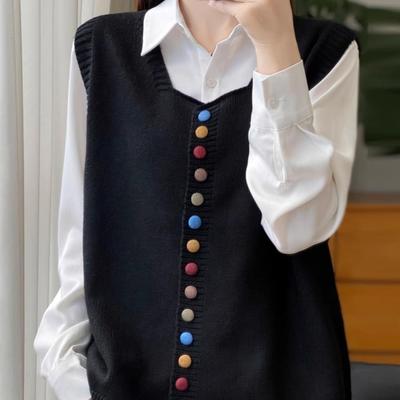 单排扣百搭常规圆领螺纹马甲