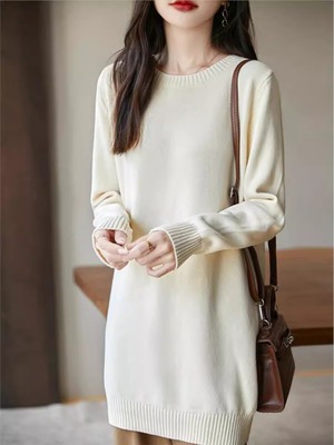 纯棉套头圆领内搭螺纹连衣裙