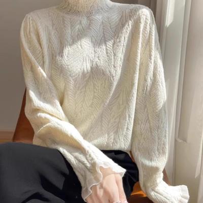 2025冬季新款荷叶领木耳边打底衫半高领毛衣女内搭减龄针织衫上衣