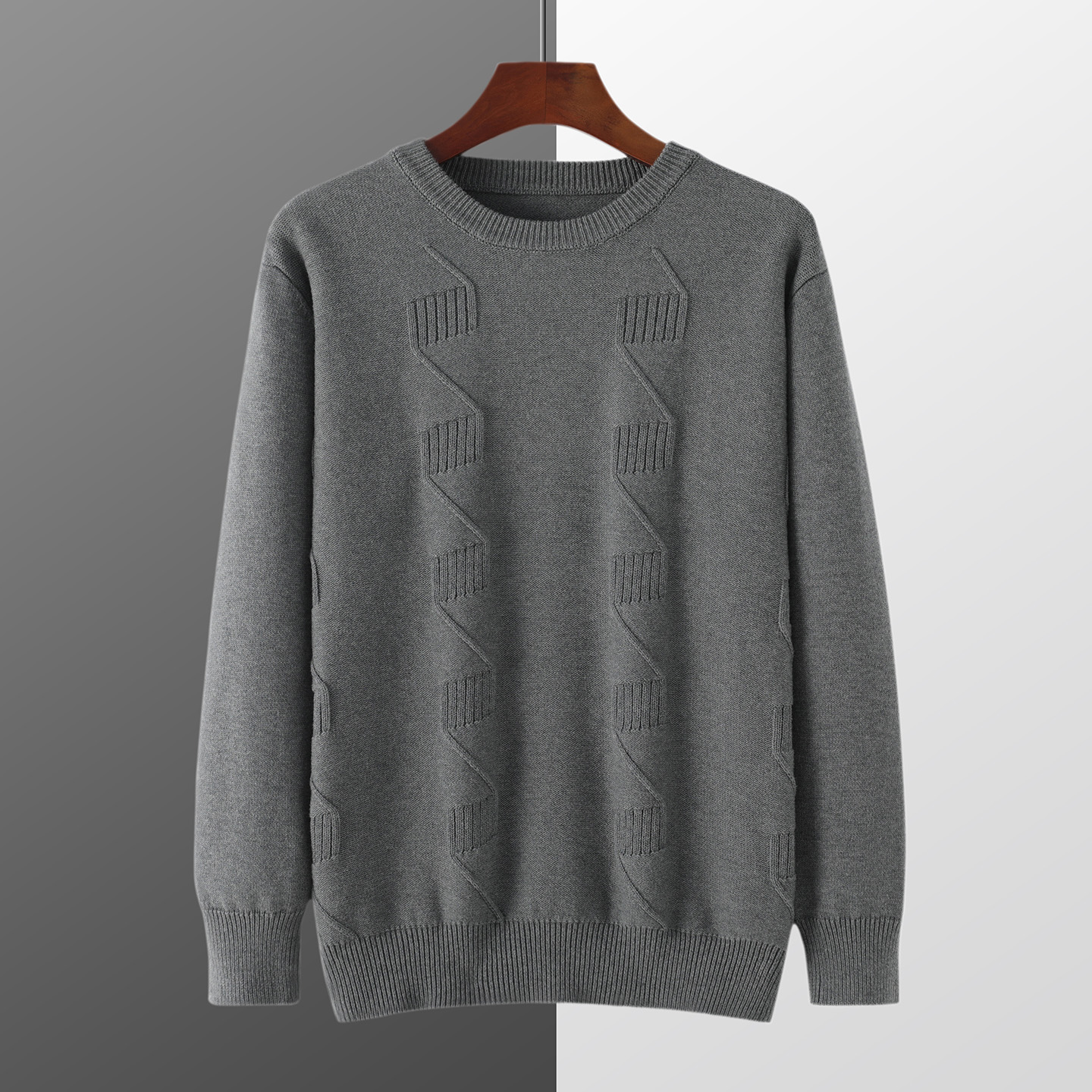 不起球100%纯棉男士圆领毛衣