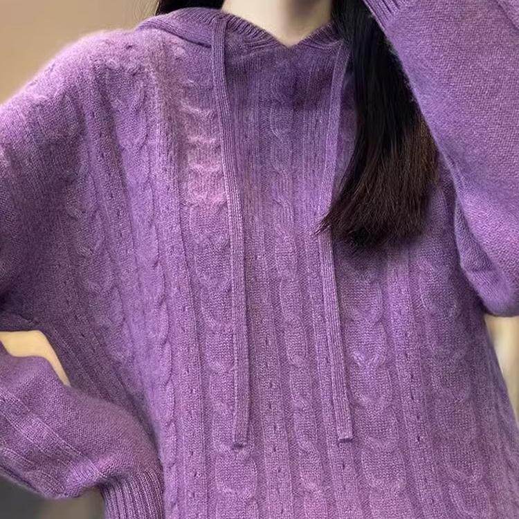 2025冬季新款羊绒衫女纽花纯色连帽卫衣宽松显瘦羊毛针织打底衫,女装/女士精品,毛针织衫,淘宝优惠券,粉丝福利购,淘宝优惠卷