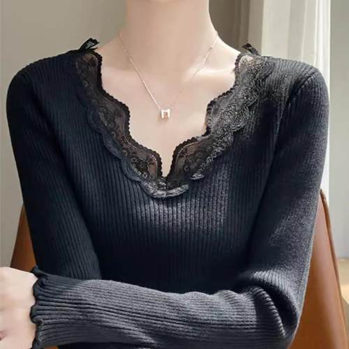 蕾丝边打底衫女2025秋季新款上衣