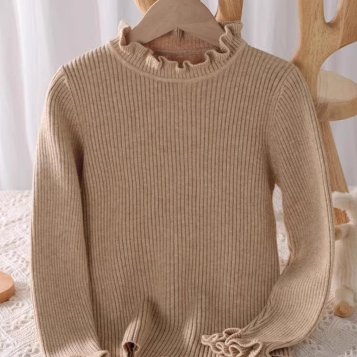 女童精纺羊绒木耳领纯色打底衫秋季儿童秋装毛衣女宝宝韩版针织衫