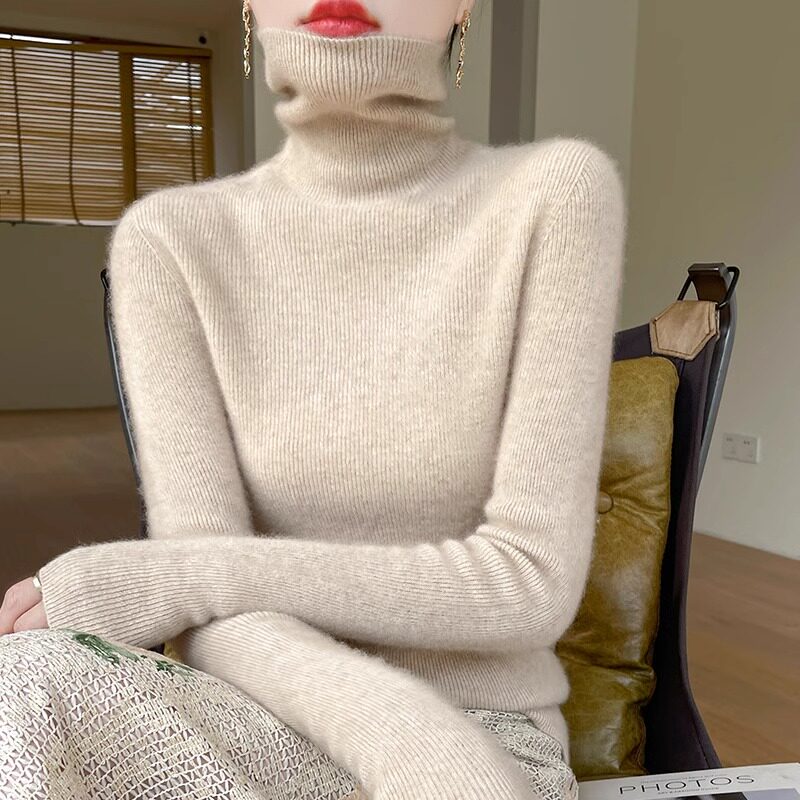 无缝高领羊毛衫女春季2025新款抽条修身高领毛衣加厚针织打底衫,女装/女士精品,毛针织衫,淘宝优惠券,粉丝福利购,淘宝优惠卷