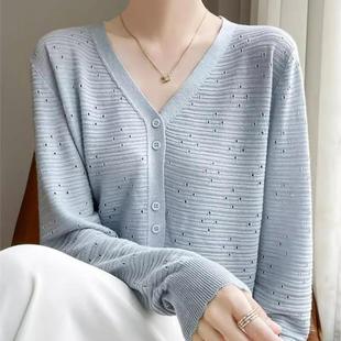 基础款早秋新款V领薄款针织衫开衫外搭上衣宽松显瘦针织毛衣外套