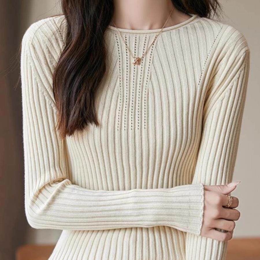 不起球纯棉紧身毛衣女圆领长袖打底衫冬季新款洋气修身内搭针织衫