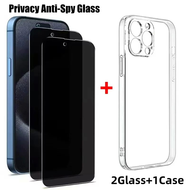 2PCS Anti-Spy Tempered Glass+1PCS Phone Case Set Meal For iP